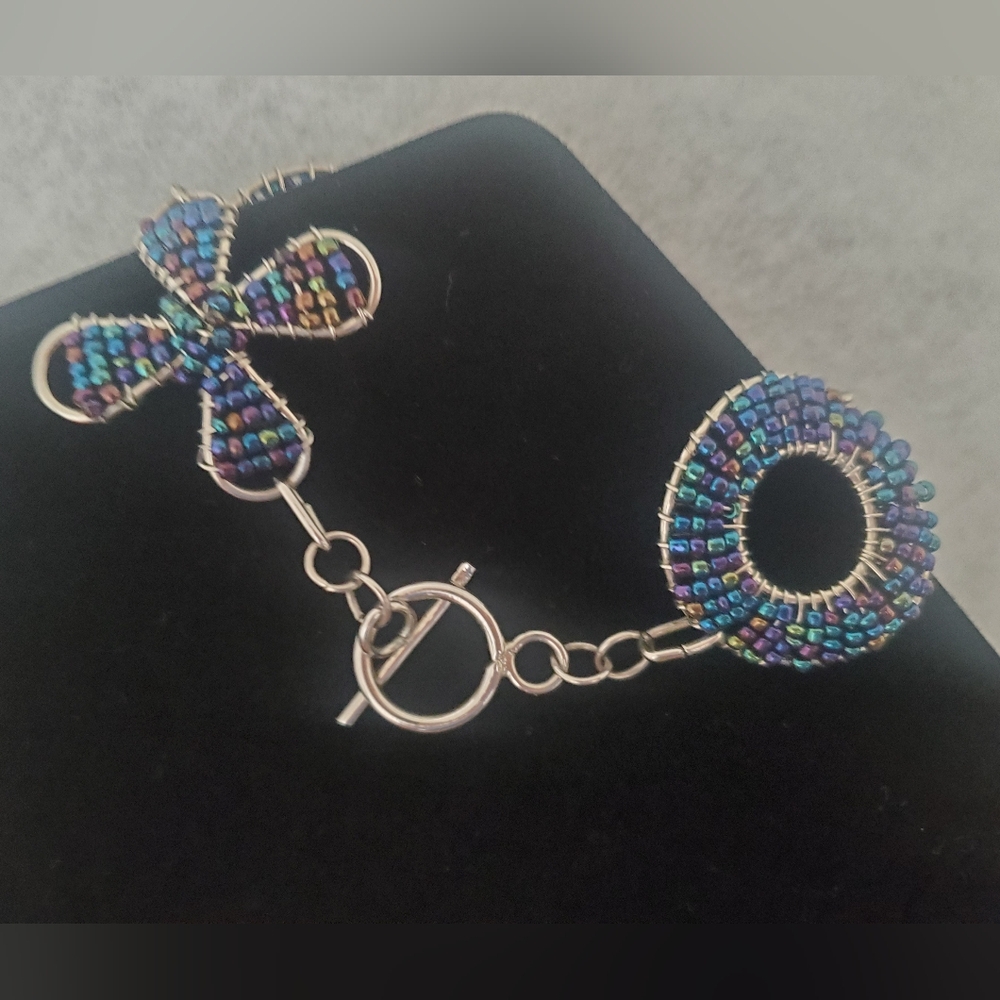 Blue Beaded Toggle Bracelet Flower design or X-O